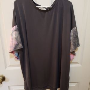Plus Size Gray TRENDY Blouse w/ FLARE! Pink & Gray Blended Flared Sleeves